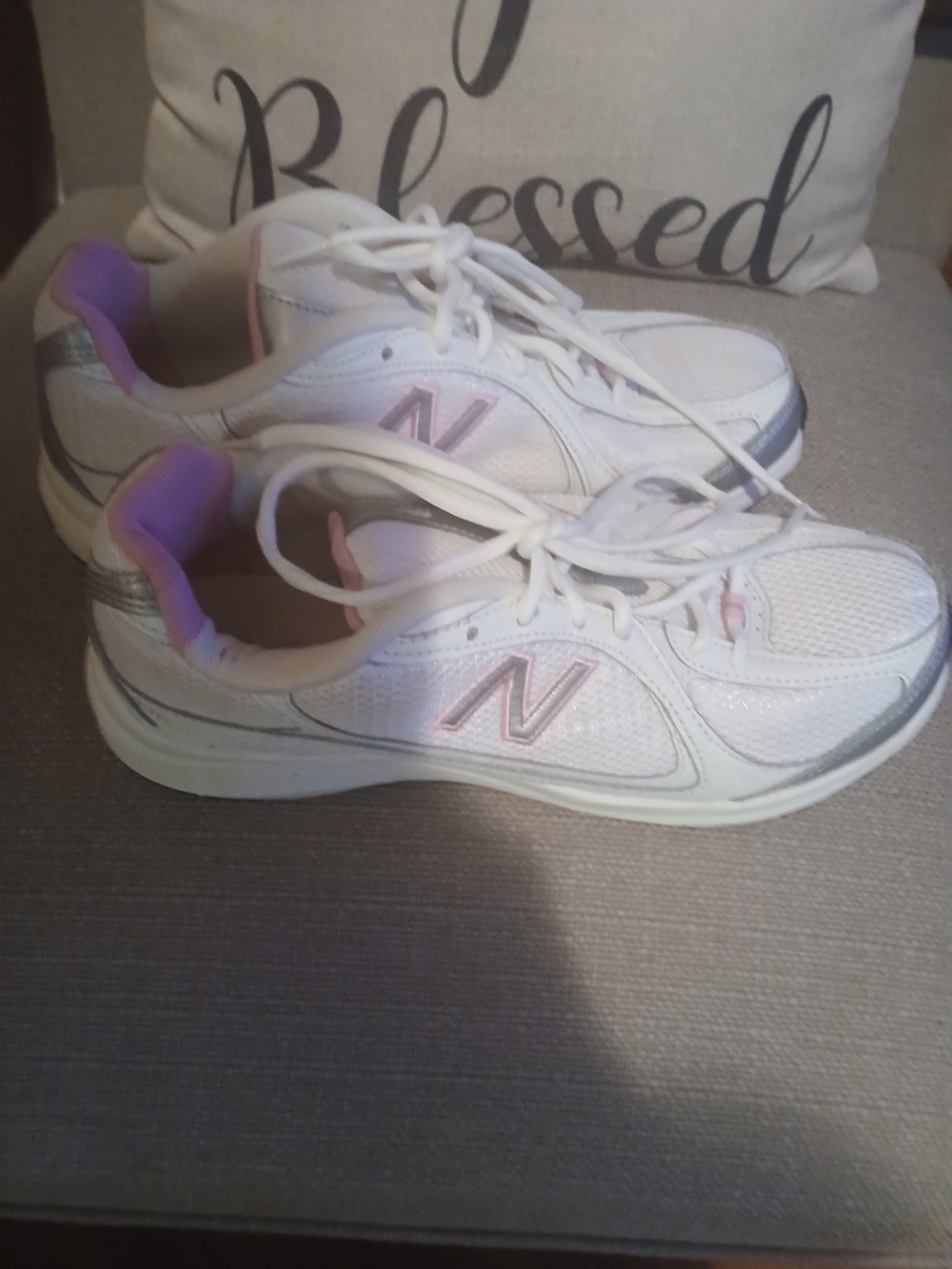 New Balance White Sneakers with Pink & Silver Accents